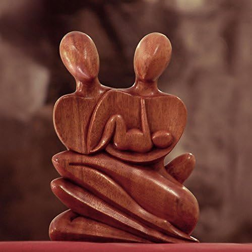  NOVICA Hand-Carved Dark Brown Suar Wood Human Figure Family Sculpture, 7.75 Tall Family Love