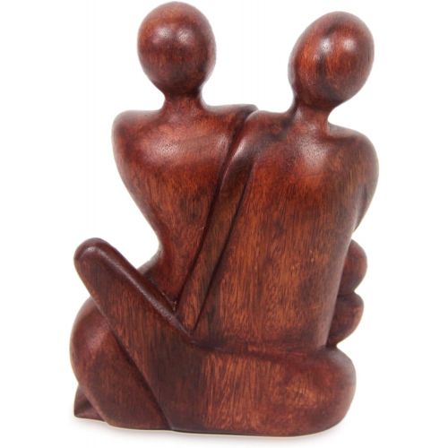  NOVICA Hand-Carved Dark Brown Suar Wood Human Figure Family Sculpture, 7.75 Tall Family Love