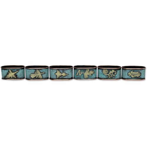  NOVICA Bronze and Copper Napkin Rings, Set of 6, Pre-Inca Images