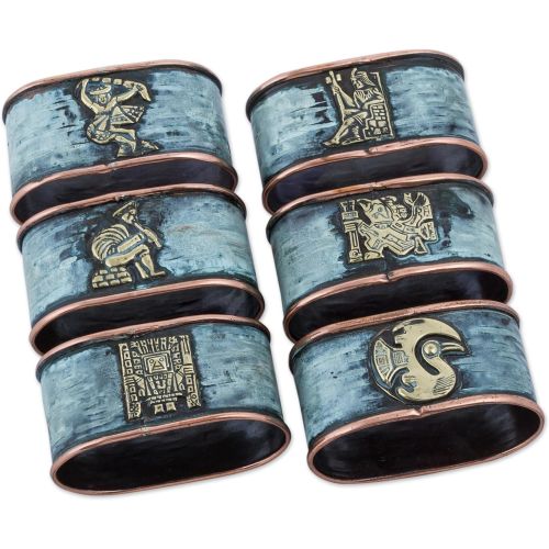  NOVICA Bronze and Copper Napkin Rings, Set of 6, Pre-Inca Images