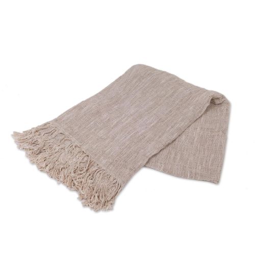  NOVICA Beige Hand Woven Cotton Throw Blanket, Alabaster Madura