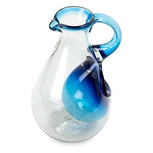  NOVICA Blue Backyard Barbeque Blown Glass Pitcher with Ice Chamber Set of 6