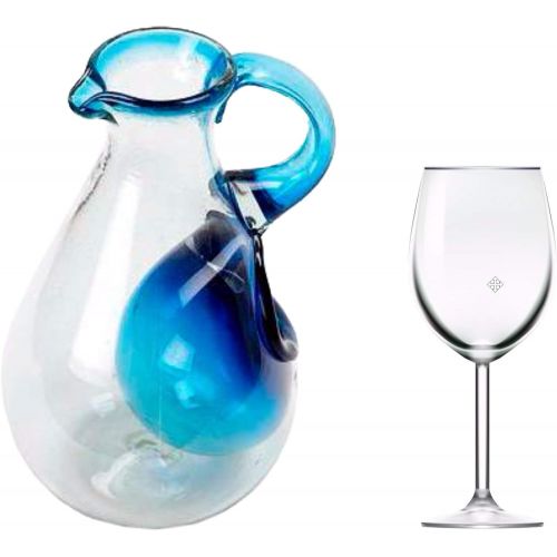  NOVICA Blue Backyard Barbeque Blown Glass Pitcher with Ice Chamber Set of 6