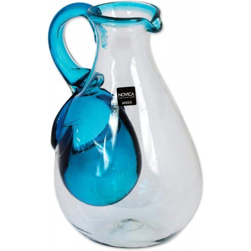  NOVICA Blue Backyard Barbeque Blown Glass Pitcher with Ice Chamber Set of 6