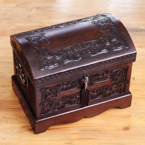  NOVICA Tooled Colonial Mystique Mohena Wood and Leather Jewelry Box