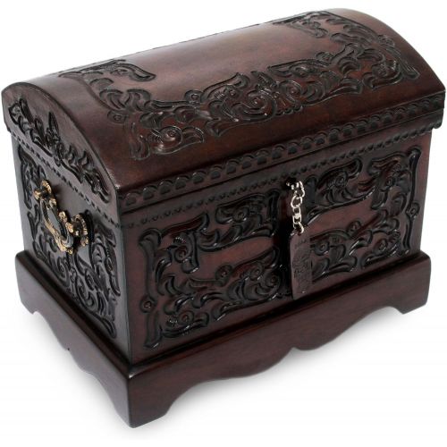  NOVICA Tooled Colonial Mystique Mohena Wood and Leather Jewelry Box