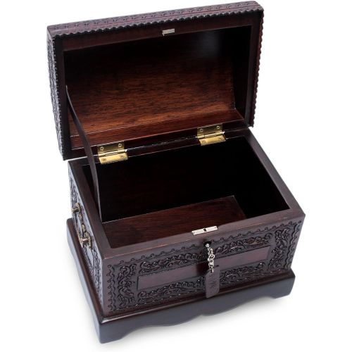  NOVICA JB0039 Colonial Treasure Mohena Wood and Leather Jewelry Box