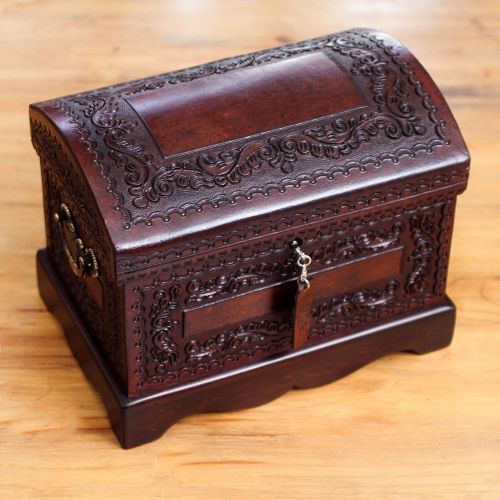  NOVICA JB0039 Colonial Treasure Mohena Wood and Leather Jewelry Box