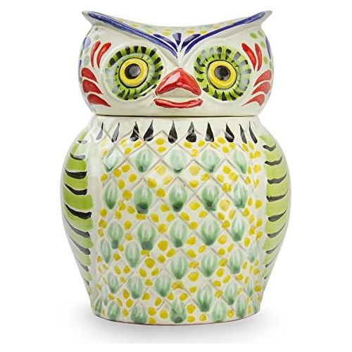  NOVICA 225808 Owl Treats Majolica Ceramic Cookie jar