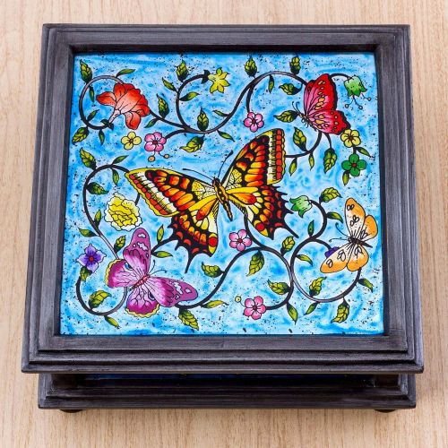  NOVICA Winter Butterflies Decorative Box