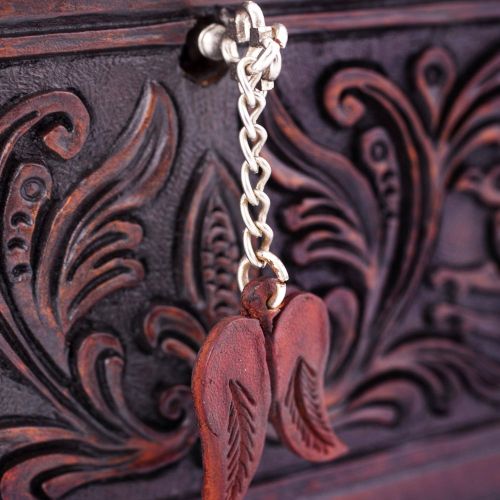  NOVICA Brown Bird Theme Treasure Chest Tooled Leather and Wood Decorative Box, Andean Flight