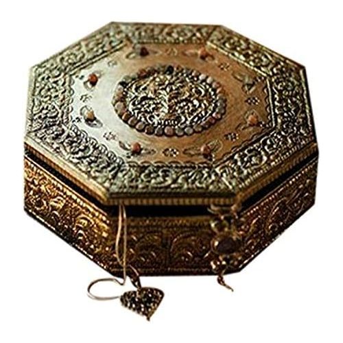  NOVICA Hand Crafted Repousse Brass Jewelry Box Metallic, Golden Treasures