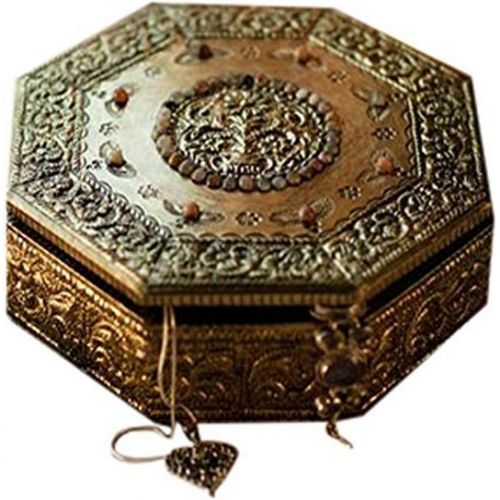  NOVICA Hand Crafted Repousse Brass Jewelry Box Metallic, Golden Treasures
