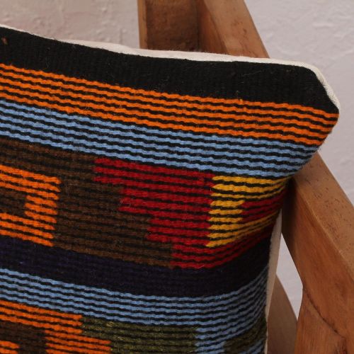  NOVICA Red Geometric Wool and Cotton Throw Pillow Cover, Sun of Oaxaca