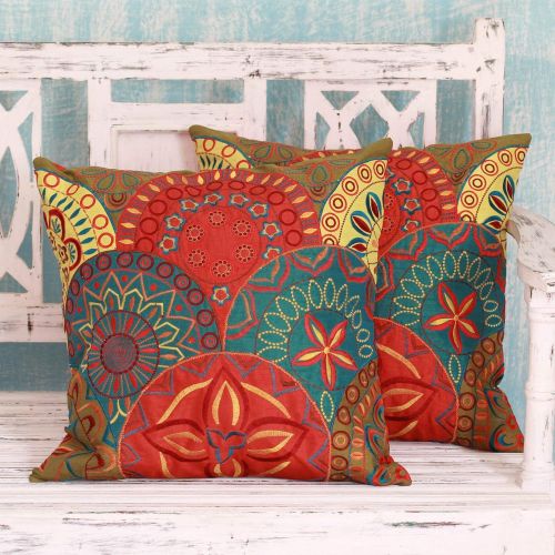  NOVICA Set of 2 Embroidered Glorious (Pair) Applique Cushion Covers
