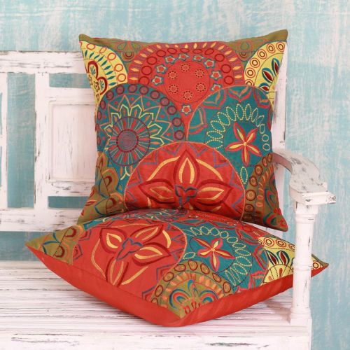  NOVICA Set of 2 Embroidered Glorious (Pair) Applique Cushion Covers