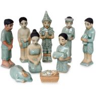 NOVICA Blue Celadon Ceramic Handmade Christmas Holiday Nativity Scene, 5 Tall Thai Christmas (Set of 9)