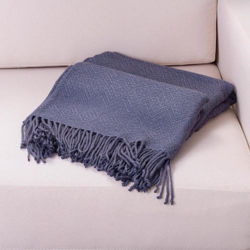  NOVICA Blue Hand Woven Alpaca Blend Throw Blanket, Cadet Blue Passion