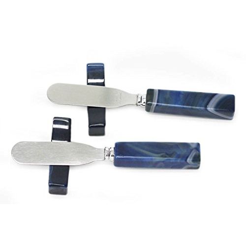  NOVICA Dyed Blue Agate Spreader Knives and Rests, Sapphire Blue Deli (pair)
