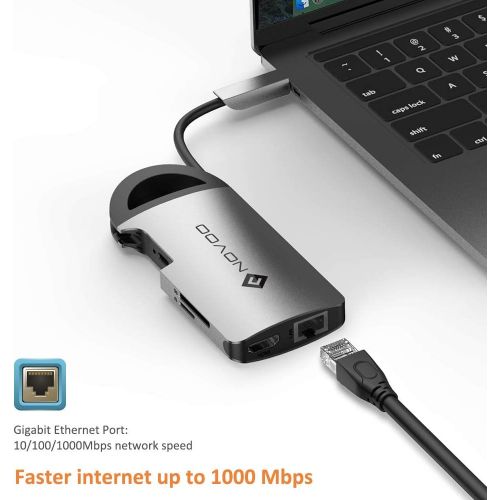  [아마존 핫딜]  [아마존핫딜]USB C Hub NOVOO Type C Adapter with HDMI 4K Adapter, 3 USB 3.0 ports, SD/TF Card Reader, 1000M Ethernet USB C Power Delivery PD (60W) compatible MacBook Pro 2017/2016, HW MateBook,