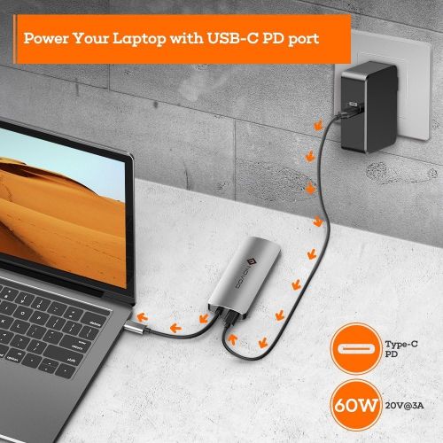  NOVOO USB C Hub with PD Power Delivery, 6 in 1 USB Type C Adapter with 60W PD Charging Port, 2 USB 3.0 Ports, 1 SD Memory Port, 1 Micro SD Card Reader Compatible with MacBook and W