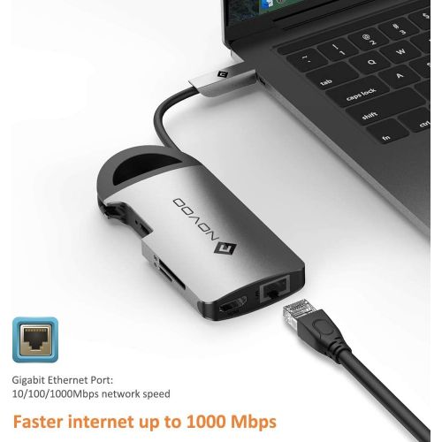  USB C Hub NOVOO Type C Adapter with HDMI 4K Adapter, 3 USB 3.0 ports, SDTF Card Reader, 1000M Ethernet USB C Power Delivery PD (60W) compatible MacBook Pro 20172016, HW MateBook,