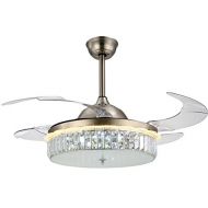 NOXARTE 42 Inch Promote Natural Ventilation Brushed Nickel Fandelier Crystal Invisible Fan LED Dimmable (Warm/Daylight/Cool White) Chandelier Ceiling Fan with Lights Retractable Fa
