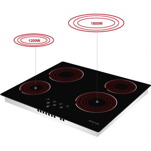  NOXTON Ceramic Cooktop, Built-in 4 Burners Electric Stove Electric Cooker Hob With Touch Control Child Lock Timer Easy To Clean with Hard Wire 6000W 220~240V