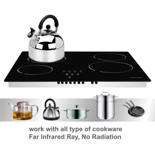  NOXTON Ceramic Cooktop, Built-in 4 Burners Electric Stove Electric Cooker Hob With Touch Control Child Lock Timer Easy To Clean with Hard Wire 6000W 220~240V