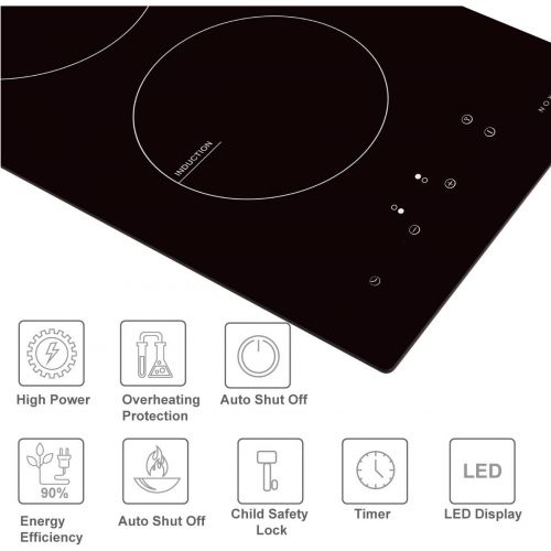  NOXTON Induction Cooktop, Built-in 2 Burners Electric Stove Top Hob with Touch Control Child Safe Lock Timer Key Auto Shut Off with Hard Wire 3500W for 220V~240V