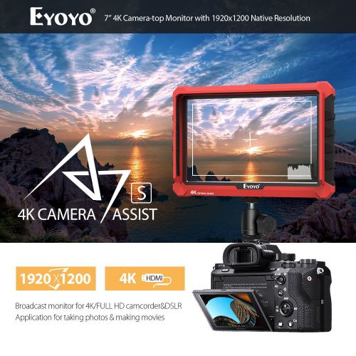  Eyoyo E7S 7 Inch DSLR Camera Field Monitor 1920x1200 IPS Camera-top Screen Supports 4K HDMI Input and Output Compatible Sony A7S II A6500 Panasonic GH5 Canon 5D Mark Camera with F970 LP-