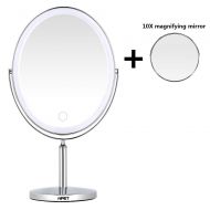 NPET Double Sided Lighted Vanity Makeup Mirror Ultra-thin Rechargeable Wireless Portable and Plug-in...