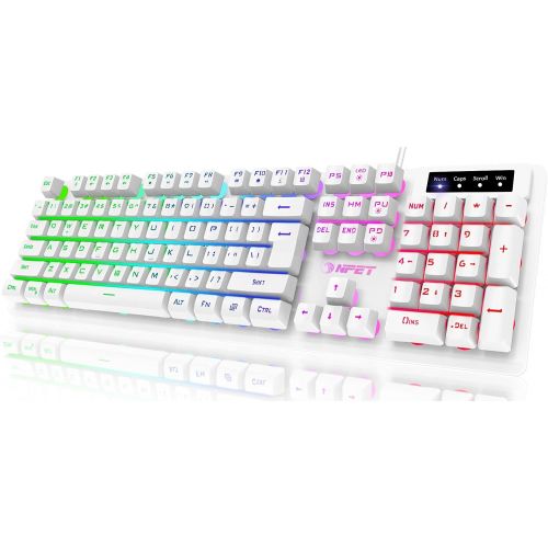  NPET K10 Gaming Keyboard, LED Backlit, Spill-Resistant Design, Multimedia Keys, Quiet Silent USB Membrane Keyboard for Desktop, Computer, PC (White)