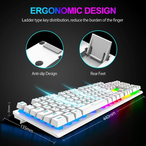  NPET K10 Gaming Keyboard, LED Backlit, Spill-Resistant Design, Multimedia Keys, Quiet Silent USB Membrane Keyboard for Desktop, Computer, PC (White)