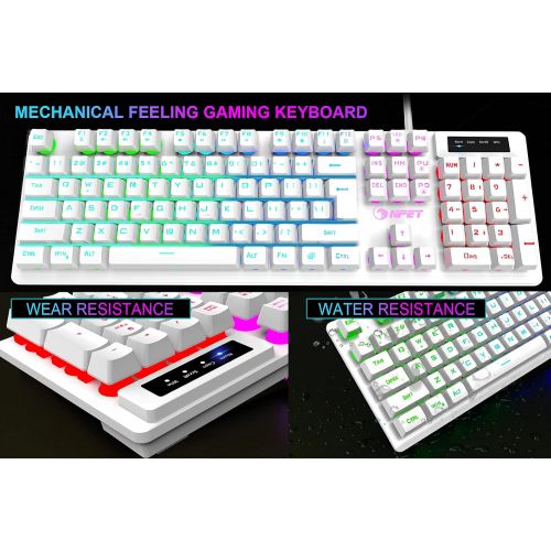  [아마존베스트]NPET K10 Gaming Keyboard USB Wired Floating Keyboard, Quiet Ergonomic Water-Resistant Mechanical Feeling Keyboard, Ultra-Slim Rainbow LED Backlit Keyboard for Desktop, Computer, PC