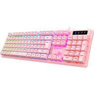 [아마존베스트]NPET K10 Gaming Keyboard USB Wired Floating Keyboard, Quiet Ergonomic Water-Resistant Mechanical Feeling Keyboard, Ultra-Slim Rainbow LED Backlit Keyboard for Desktop, Computer, PC