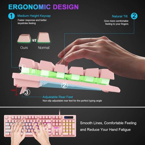  [아마존베스트]NPET K10 Gaming Keyboard USB Wired Floating Keyboard, Quiet Ergonomic Water-Resistant Mechanical Feeling Keyboard, Ultra-Slim Rainbow LED Backlit Keyboard for Desktop, Computer, PC