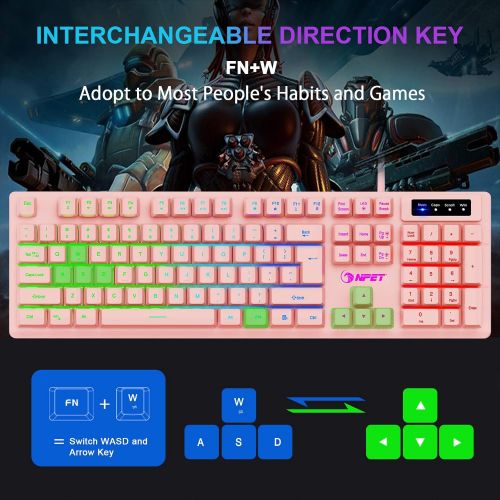  [아마존베스트]NPET K10 Gaming Keyboard USB Wired Floating Keyboard, Quiet Ergonomic Water-Resistant Mechanical Feeling Keyboard, Ultra-Slim Rainbow LED Backlit Keyboard for Desktop, Computer, PC