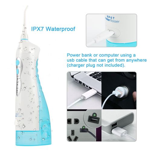  NPET 220ml Cordless Water Flosser Professional Dental Oral Irrigator, Portable and Rechargeable IPX7...