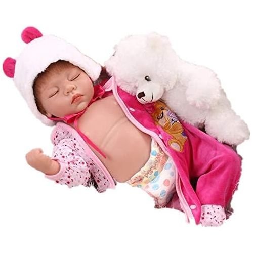  NPK Realistic Reborn Baby Dolls Girl 22 Sleeping Silicone Baby Doll Vinyl Lifelike Reborn Babies Eyes Closed Weighted Body Handmade Rose red Outfit Toddler Toy Gift Set for Ages 3+