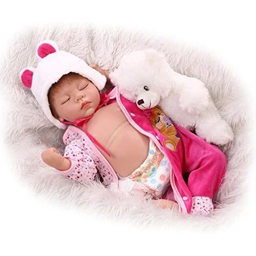  NPK Realistic Reborn Baby Dolls Girl 22 Sleeping Silicone Baby Doll Vinyl Lifelike Reborn Babies Eyes Closed Weighted Body Handmade Rose red Outfit Toddler Toy Gift Set for Ages 3+