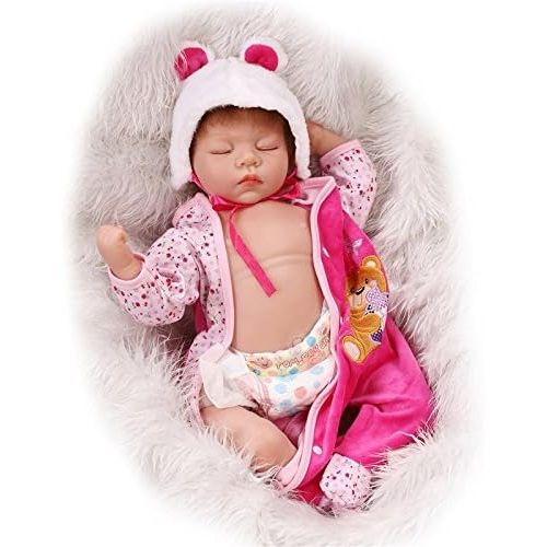  NPK Realistic Reborn Baby Dolls Girl 22 Sleeping Silicone Baby Doll Vinyl Lifelike Reborn Babies Eyes Closed Weighted Body Handmade Rose red Outfit Toddler Toy Gift Set for Ages 3+