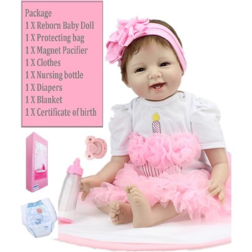  NPK Realistic Reborn Baby Doll Girl Newborn Baby Silicone Vinyl 22 Handmade Weighted Body Pink Tutu Skirt