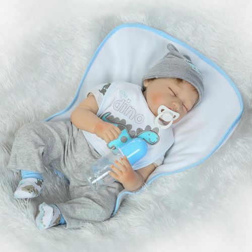  NPKDOLLS Reborn baby doll Boy 22inch 55cm Realistic Soft Vinyl Silicone doll real baby doll My dino Outfit...