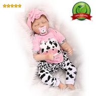 NPK reborn Baby Doll Girl Realistic Sleeping Silicone Vinyl 22 Weighted Body Real Life Pink with Cow Pattern...