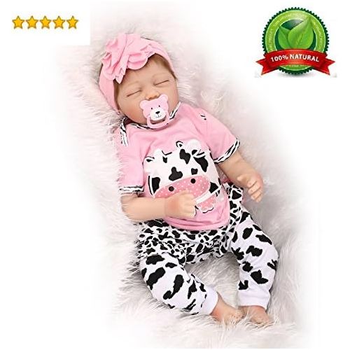  NPK reborn Baby Doll Girl Realistic Sleeping Silicone Vinyl 22 Weighted Body Real Life Pink with Cow Pattern...