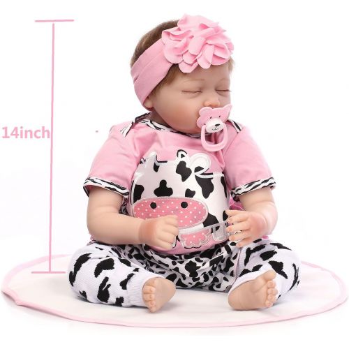  NPK reborn Baby Doll Girl Realistic Sleeping Silicone Vinyl 22 Weighted Body Real Life Pink with Cow Pattern...