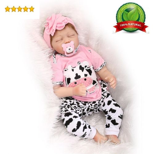  NPK reborn Baby Doll Girl Realistic Sleeping Silicone Vinyl 22 Weighted Body Real Life Pink with Cow Pattern...