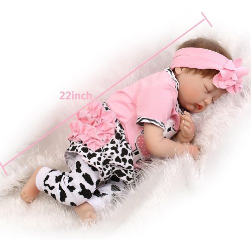  NPK reborn Baby Doll Girl Realistic Sleeping Silicone Vinyl 22 Weighted Body Real Life Pink with Cow Pattern...