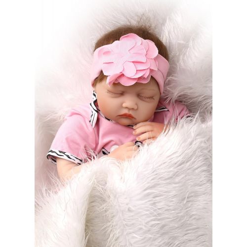  NPK reborn Baby Doll Girl Realistic Sleeping Silicone Vinyl 22 Weighted Body Real Life Pink with Cow Pattern...